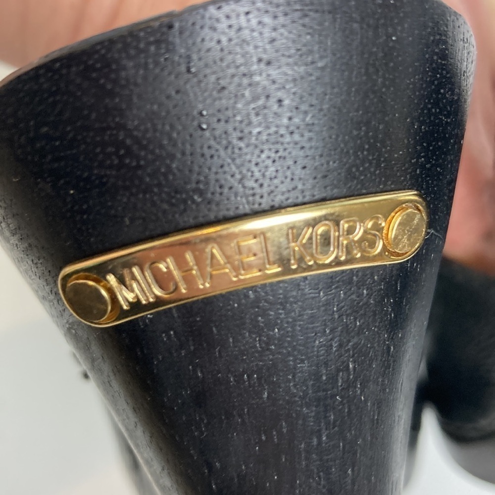 Michael Kors Pebbled Leather Wood Heeled Black Clog Tassel 7.5 Menswear Inspired - Picture 11 of 16